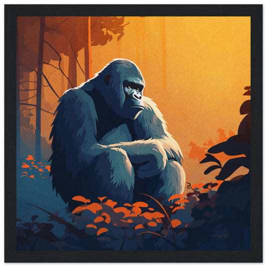 Gorilla In Orange - Semi-Glossy Paper Wooden Framed Poster