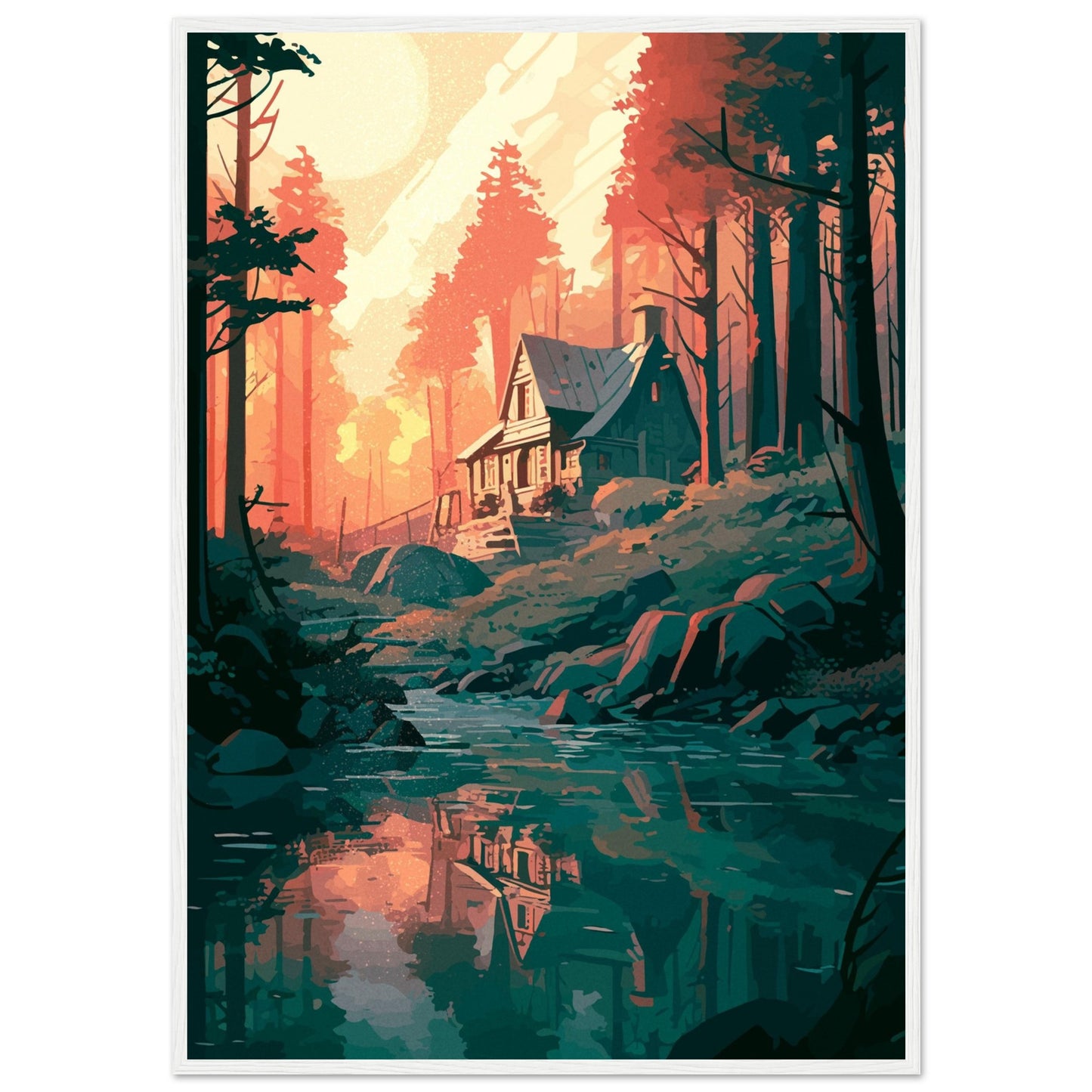 Safe Places - Autumn Forest Stream - Wooden Framed Poster