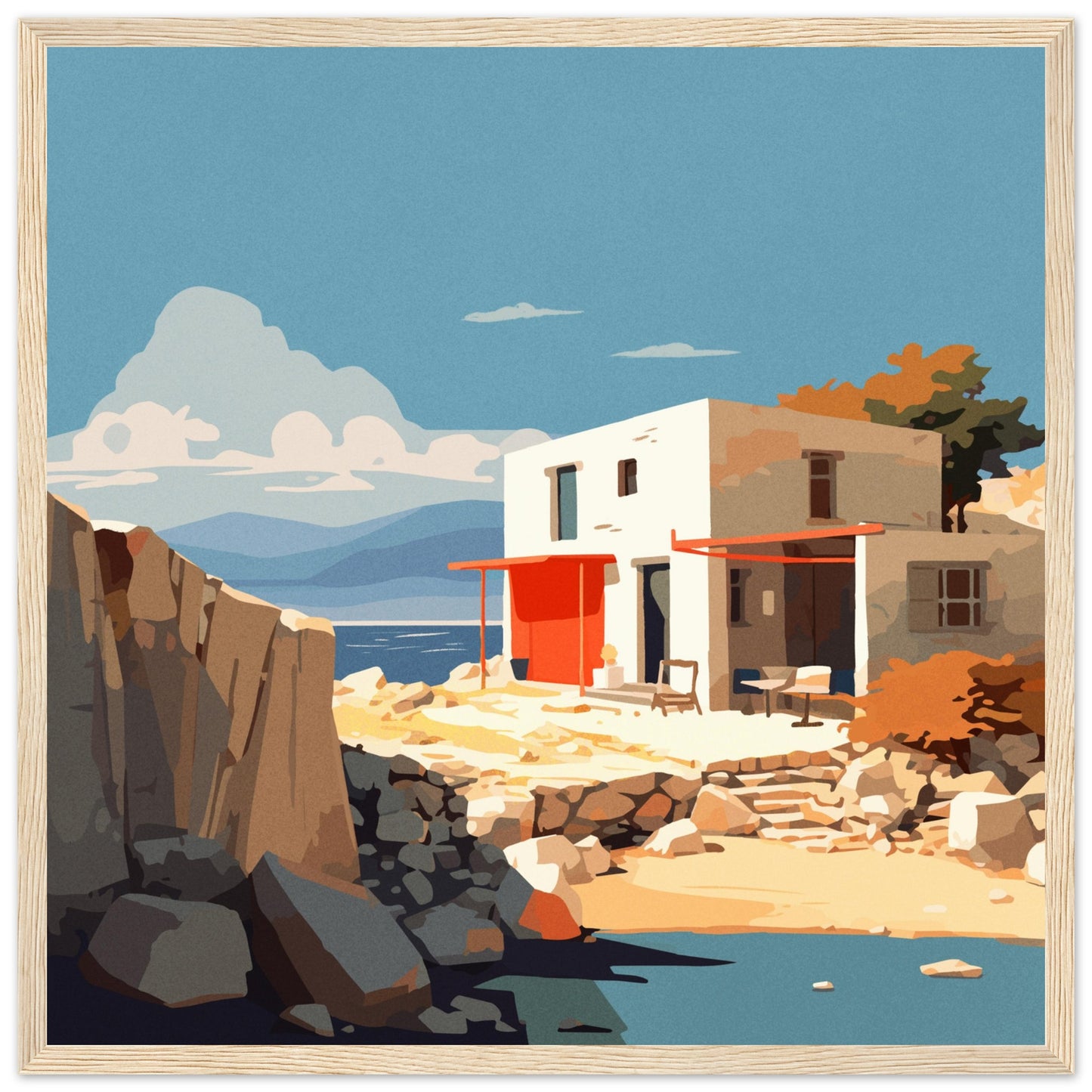 Safe Places - Spring Mediterranean Island  - Wooden Framed Poster