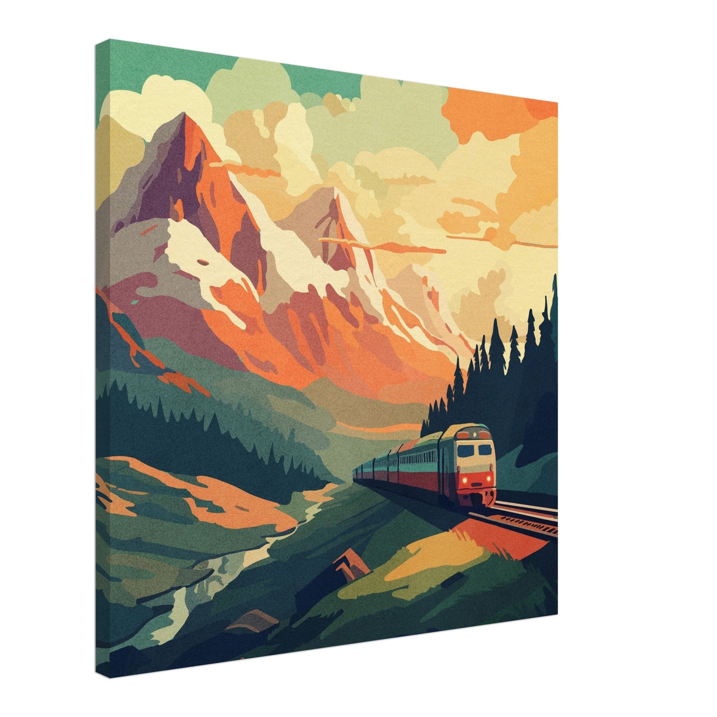 Train through the mountains Canvasmountains Canvas