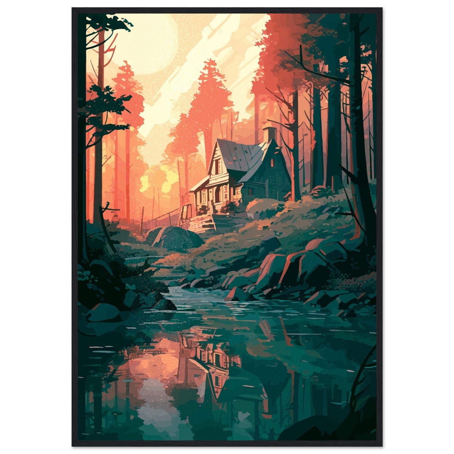 Safe Places - Autumn Forest Stream - Wooden Framed Poster