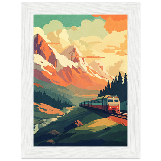 Mountain Train Premium Matte Paper Wooden Framed Poster