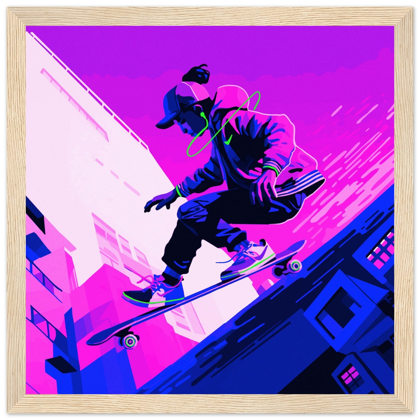 Skateboarder - Semi-Glossy Paper Wooden Framed Poster