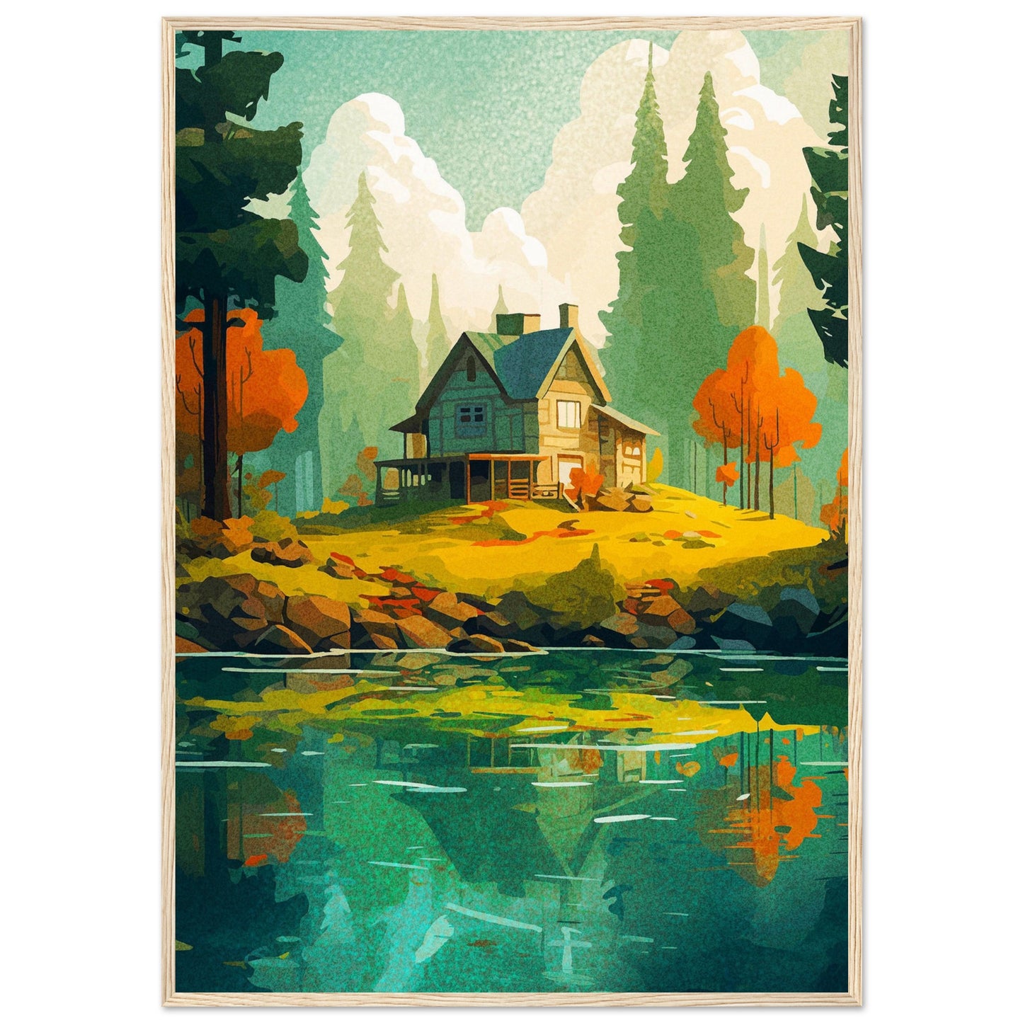 Safe Places - Summer Forest Lake  - Wooden Framed Poster